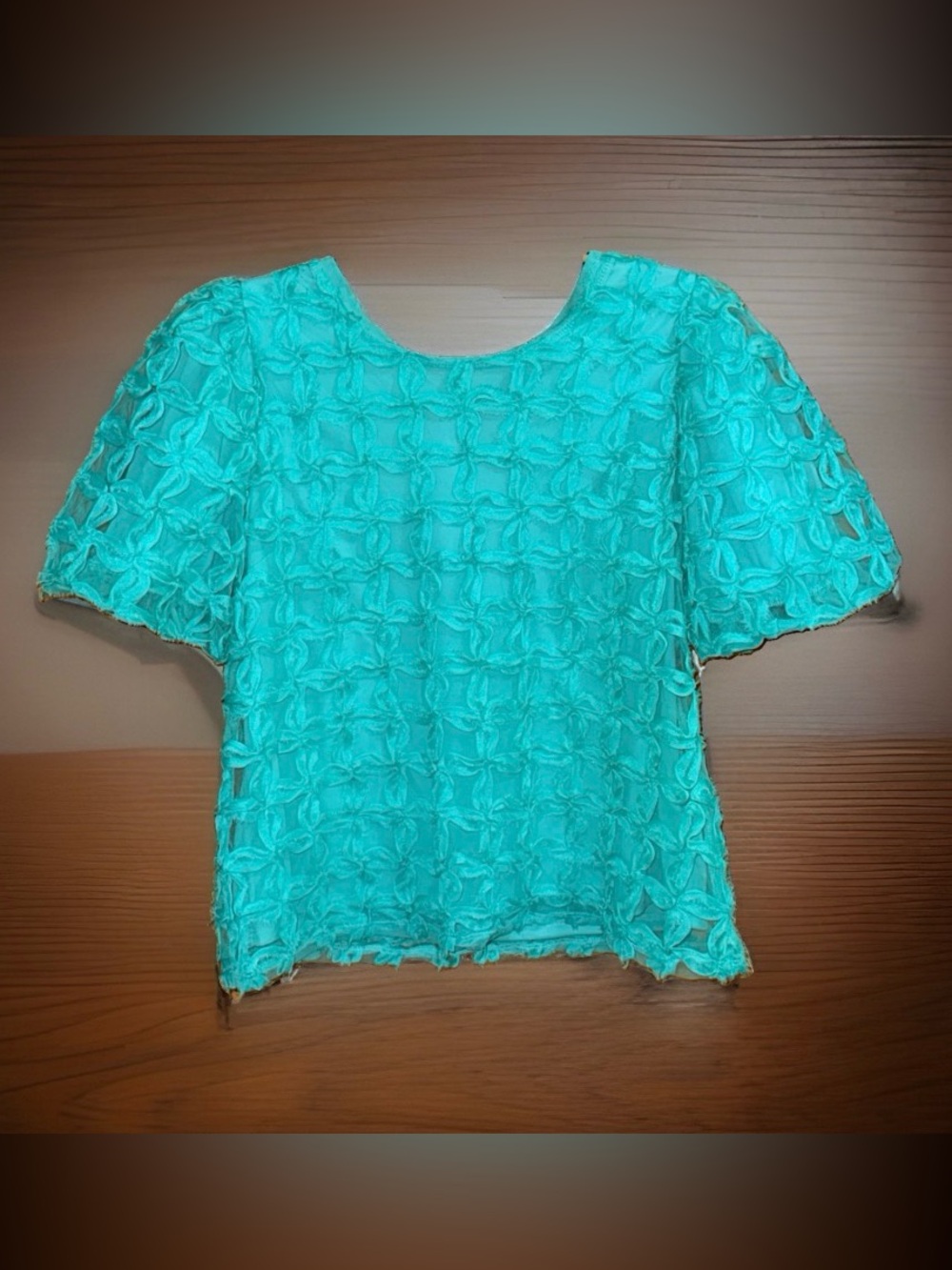 Cato Collection Turquoise Textured Short-Sleeve Top & Textured Medallion-M-EC